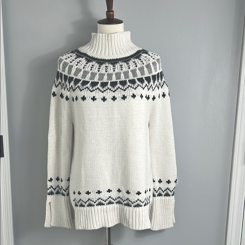 LOFT Black and Cream Fair Isle Sweater